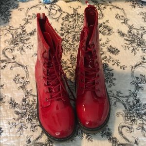 Red combat boots